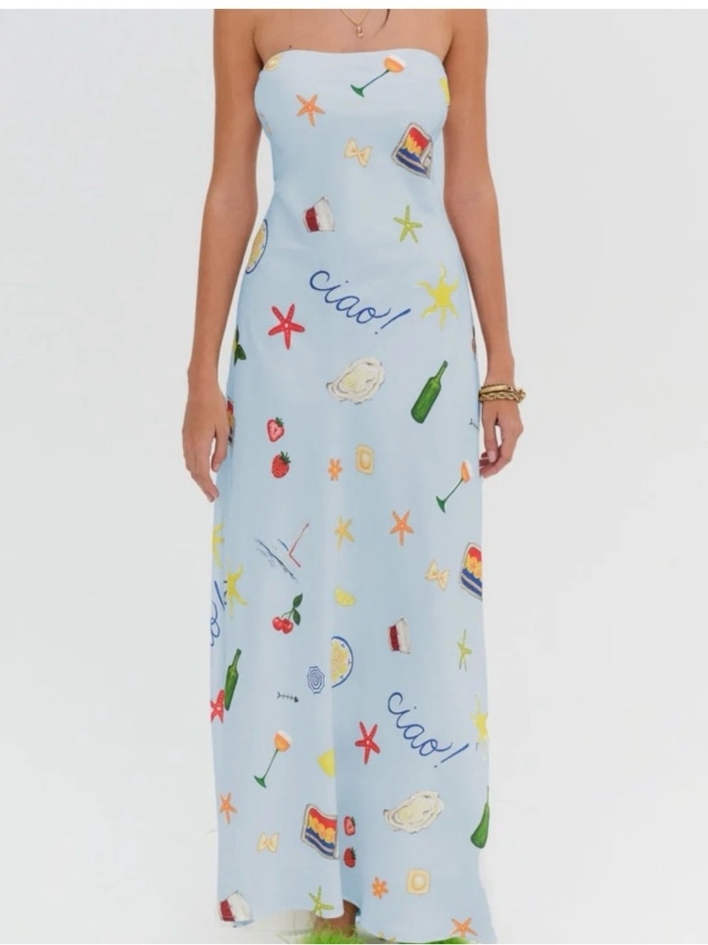 For Love & Lemons Carla Strapless Light Blue Maxi Dress